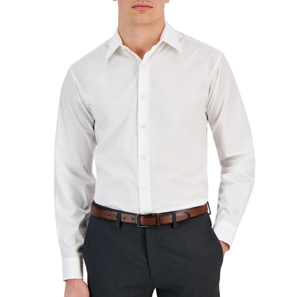 NWT Club Room Dress Shirt Men's L White Cotton Blend Regular Fit Long Sleeve
